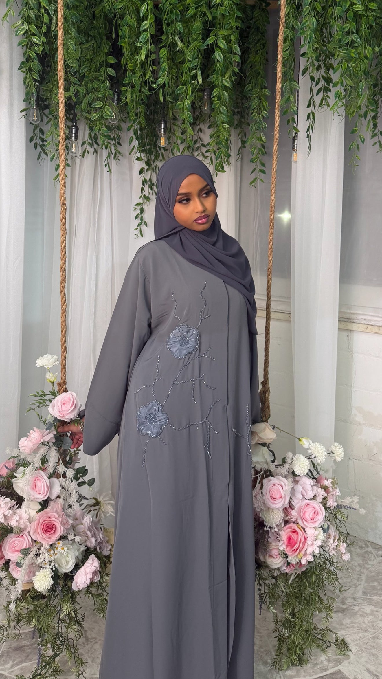 Silver Veil Abaya